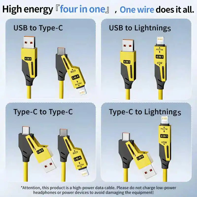 4 in 1 65W Spring Short Data Cable 6A USB Type C Spring Telescopic Quick Charger Wire Spring USB Cable for Iphone 15 14 13 12