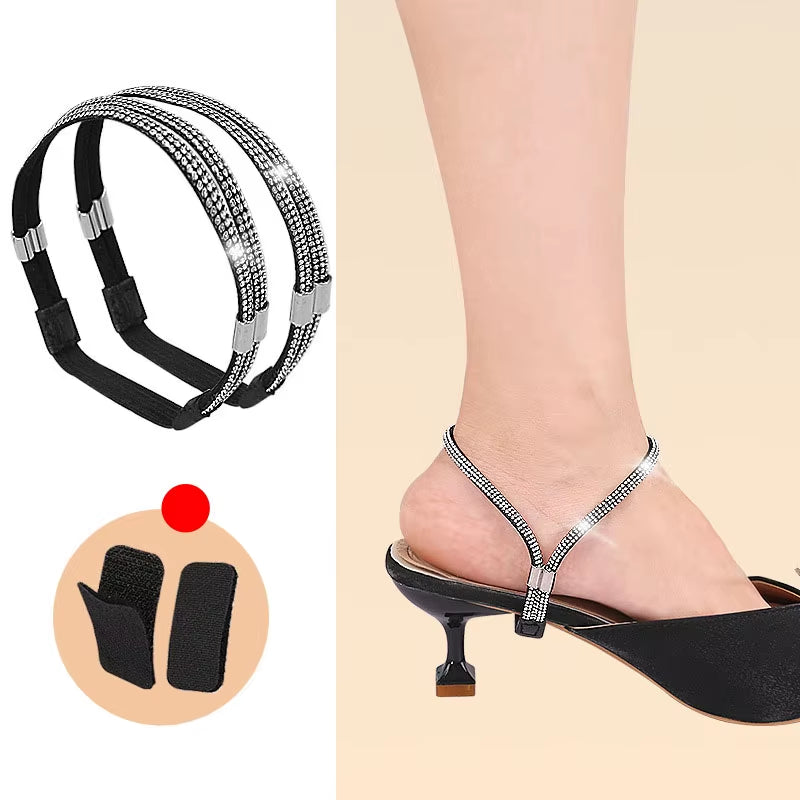 High Heels Shoes Band Anti-Loose for Women Diamond Shoelaces Anti-Drop Heel Straps Belt Drill Elastic Fixing Belts Rhinestone