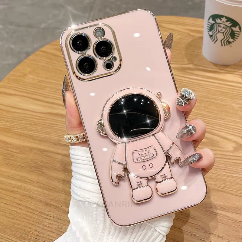 A 54 34 14 24 15 Astronaut Holder Plating Case for Samsung Galaxy A54 A34 A14 A15 A25 A35 5G A24 4G M54 M14 Silicone Stand Cover