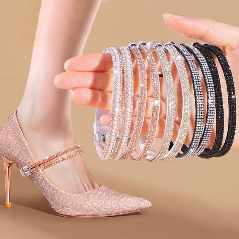 High Heels Shoes Band Anti-Loose for Women Diamond Shoelaces Anti-Drop Heel Straps Belt Drill Elastic Fixing Belts Rhinestone