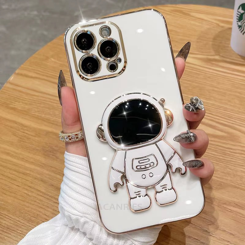 A 54 34 14 24 15 Astronaut Holder Plating Case for Samsung Galaxy A54 A34 A14 A15 A25 A35 5G A24 4G M54 M14 Silicone Stand Cover