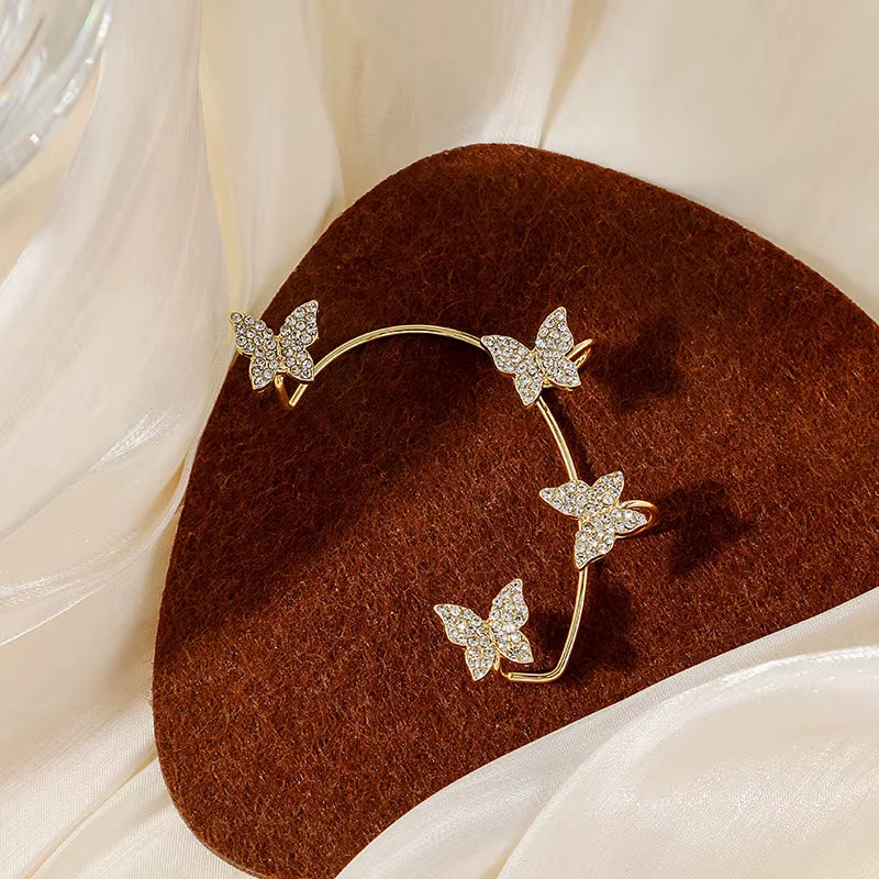 Silver Plated Metal Butterfly Clip Earrings without Piercing for Women Luxury Sparkling Zircon Ear Cuff Fashion Wedding Jewelry