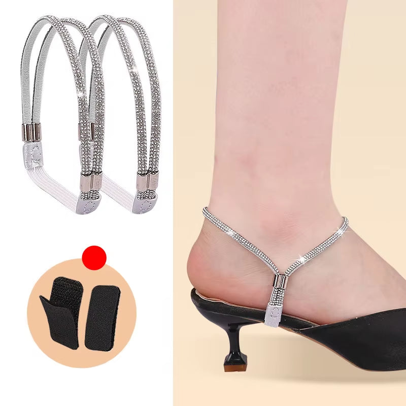 High Heels Shoes Band Anti-Loose for Women Diamond Shoelaces Anti-Drop Heel Straps Belt Drill Elastic Fixing Belts Rhinestone