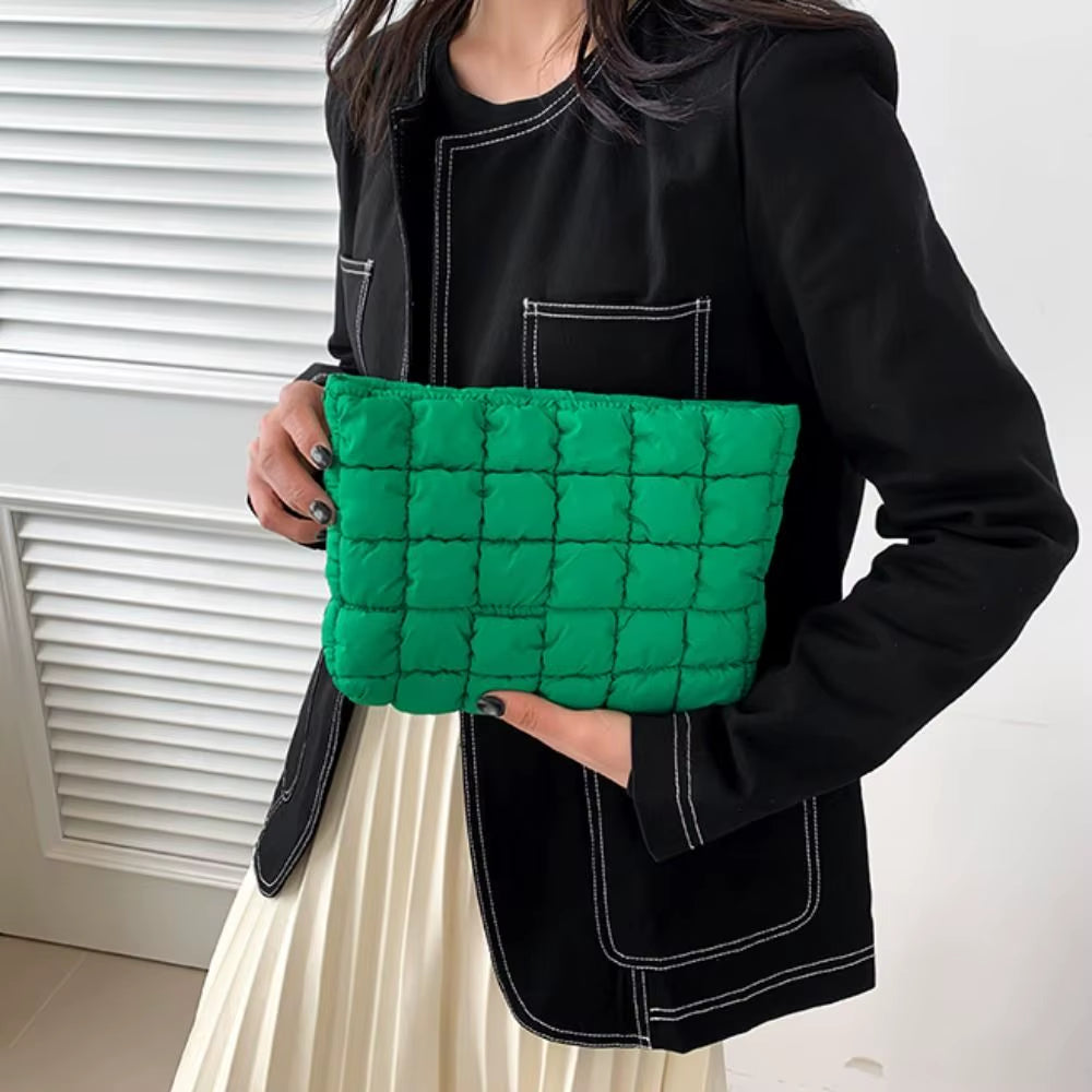 Elegant Puffy Quilted Padded Makeup Bag Zipper Handbag Cotton Clutch Bag Storage Bag Solid Color Cosmetic Bag Lady