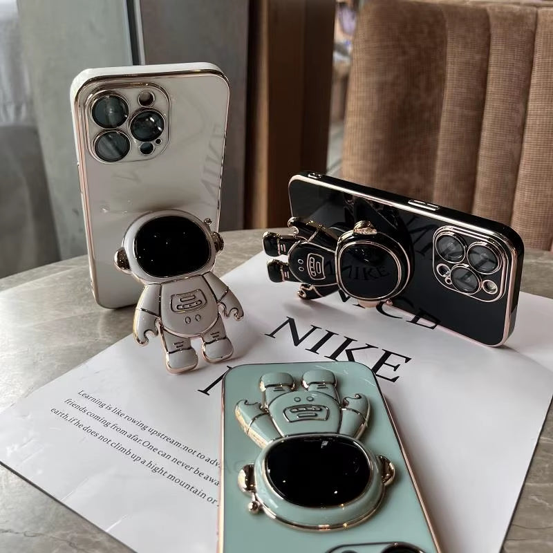 A 54 34 14 24 15 Astronaut Holder Plating Case for Samsung Galaxy A54 A34 A14 A15 A25 A35 5G A24 4G M54 M14 Silicone Stand Cover