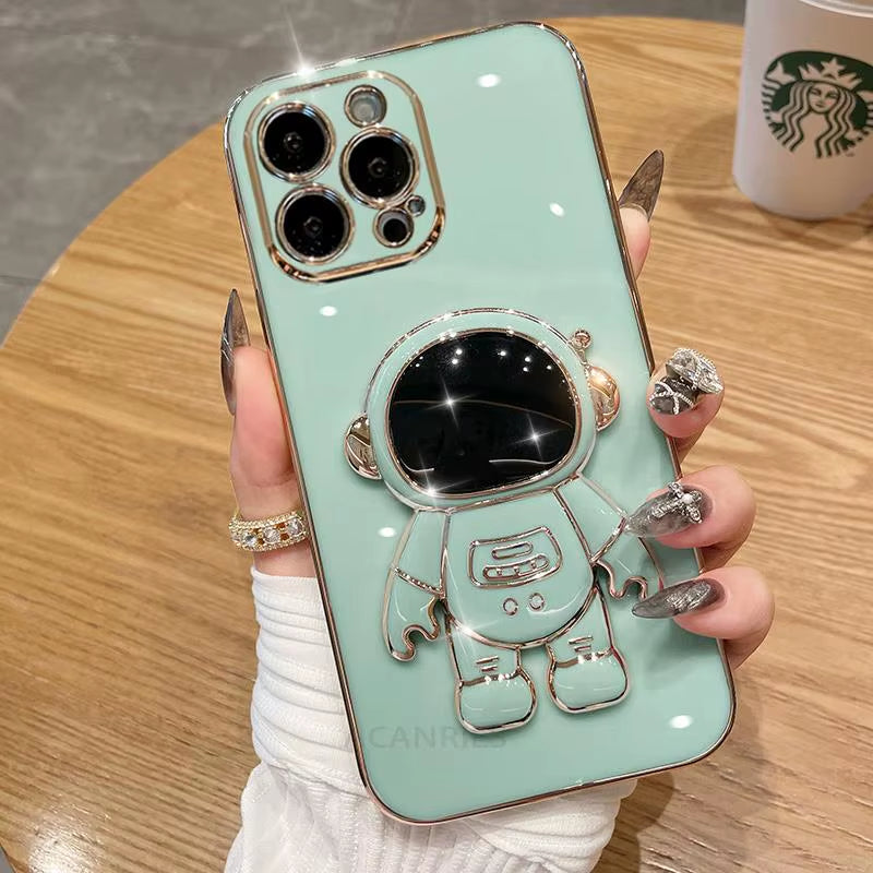 A 54 34 14 24 15 Astronaut Holder Plating Case for Samsung Galaxy A54 A34 A14 A15 A25 A35 5G A24 4G M54 M14 Silicone Stand Cover
