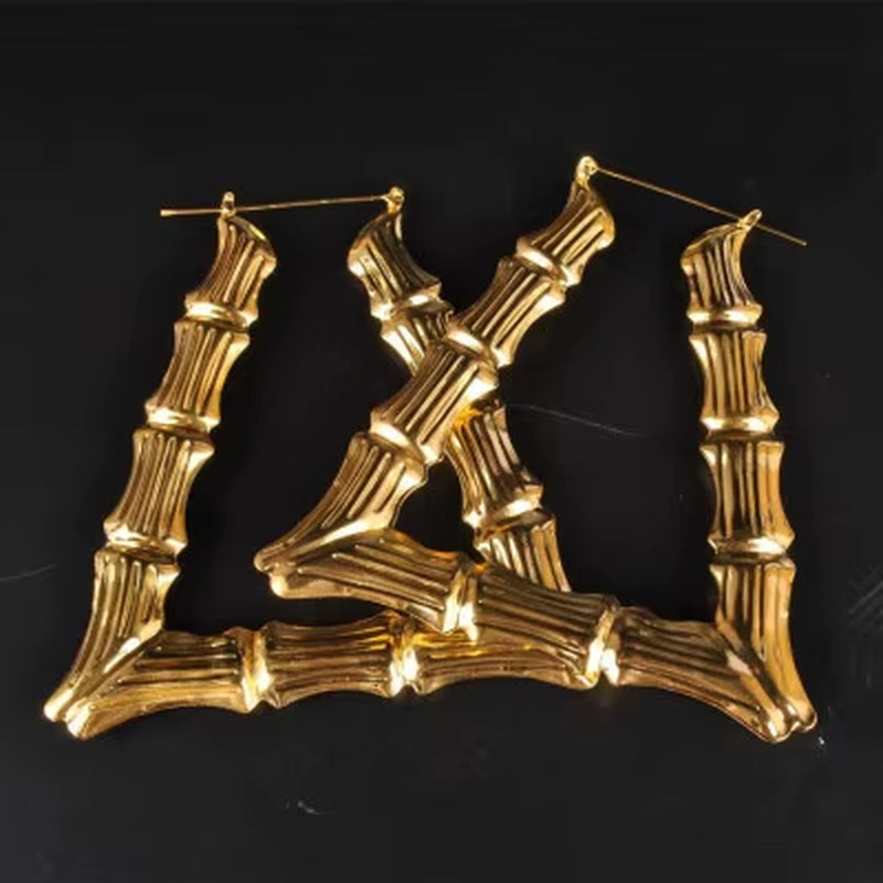 Punk Gold Sliver Color Bamboo Hoop Earrings for Women Geometric Big round Circle Bamboo Earings Bijoux Hip Hop Party Jewelry
