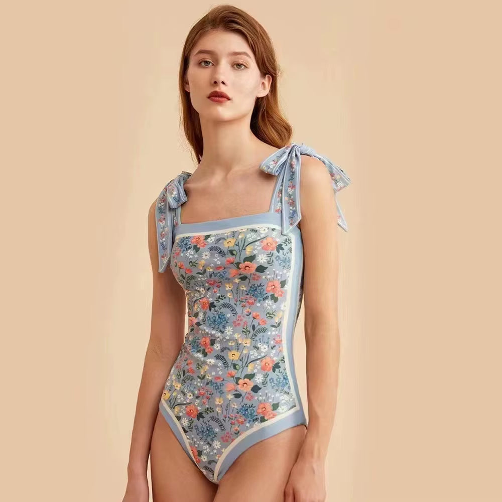 2023 Vintage Bikinis Sets Double Side Printing Two Side Wearing One Pieces Swimwear Monokini French Style Swimming Bathing Suits