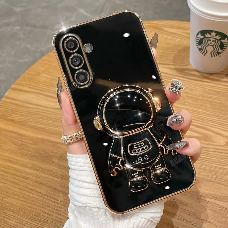 A 54 34 14 24 15 Astronaut Holder Plating Case for Samsung Galaxy A54 A34 A14 A15 A25 A35 5G A24 4G M54 M14 Silicone Stand Cover