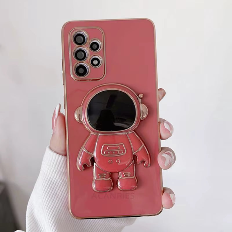 A 54 34 14 24 15 Astronaut Holder Plating Case for Samsung Galaxy A54 A34 A14 A15 A25 A35 5G A24 4G M54 M14 Silicone Stand Cover