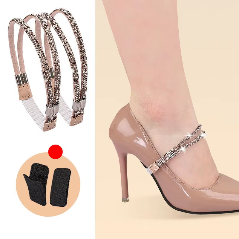 High Heels Shoes Band Anti-Loose for Women Diamond Shoelaces Anti-Drop Heel Straps Belt Drill Elastic Fixing Belts Rhinestone
