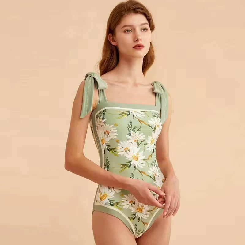 2023 Vintage Bikinis Sets Double Side Printing Two Side Wearing One Pieces Swimwear Monokini French Style Swimming Bathing Suits