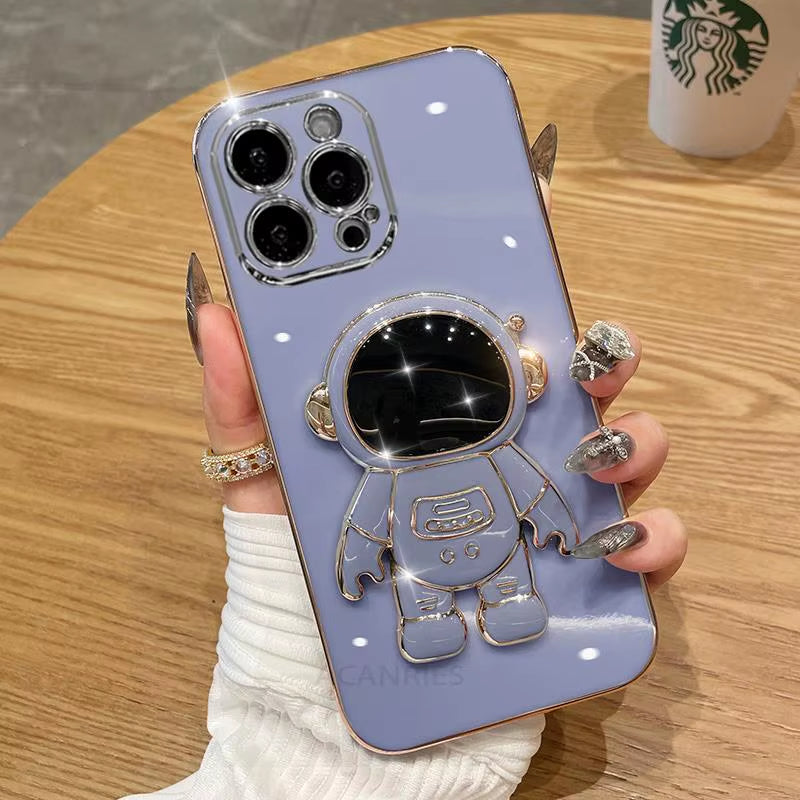 A 54 34 14 24 15 Astronaut Holder Plating Case for Samsung Galaxy A54 A34 A14 A15 A25 A35 5G A24 4G M54 M14 Silicone Stand Cover