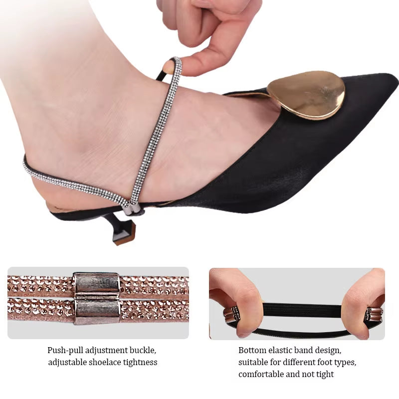 High Heels Shoes Band Anti-Loose for Women Diamond Shoelaces Anti-Drop Heel Straps Belt Drill Elastic Fixing Belts Rhinestone