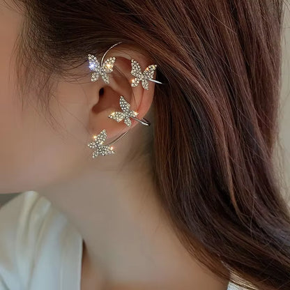 Silver Plated Metal Butterfly Clip Earrings without Piercing for Women Luxury Sparkling Zircon Ear Cuff Fashion Wedding Jewelry