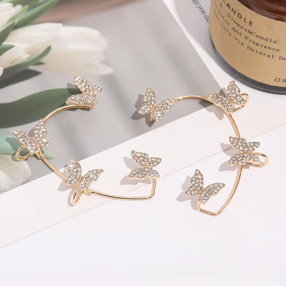 Silver Plated Metal Butterfly Clip Earrings without Piercing for Women Luxury Sparkling Zircon Ear Cuff Fashion Wedding Jewelry