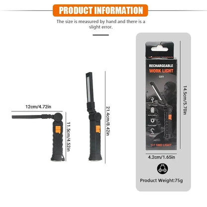 1-3PCS COB Work Light LED Work Flashlight Magnetic Base Rechargeable Hanging Hook 360° Rotate Portable Inspection Light Camping