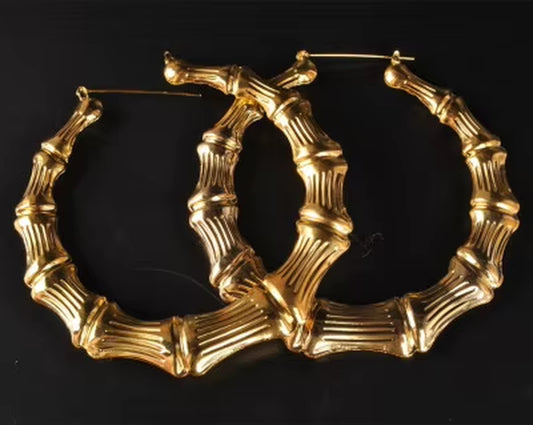 Punk Gold Sliver Color Bamboo Hoop Earrings for Women Geometric Big round Circle Bamboo Earings Bijoux Hip Hop Party Jewelry
