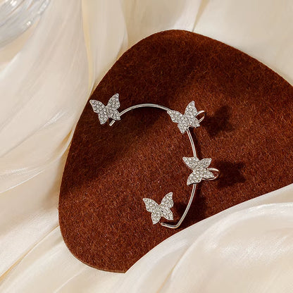 Silver Plated Metal Butterfly Clip Earrings without Piercing for Women Luxury Sparkling Zircon Ear Cuff Fashion Wedding Jewelry