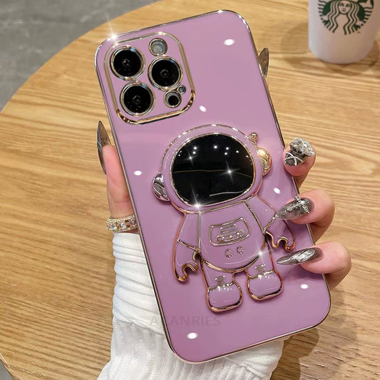 A 54 34 14 24 15 Astronaut Holder Plating Case for Samsung Galaxy A54 A34 A14 A15 A25 A35 5G A24 4G M54 M14 Silicone Stand Cover