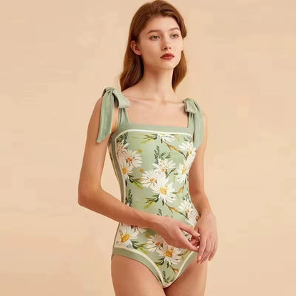 2023 Vintage Bikinis Sets Double Side Printing Two Side Wearing One Pieces Swimwear Monokini French Style Swimming Bathing Suits